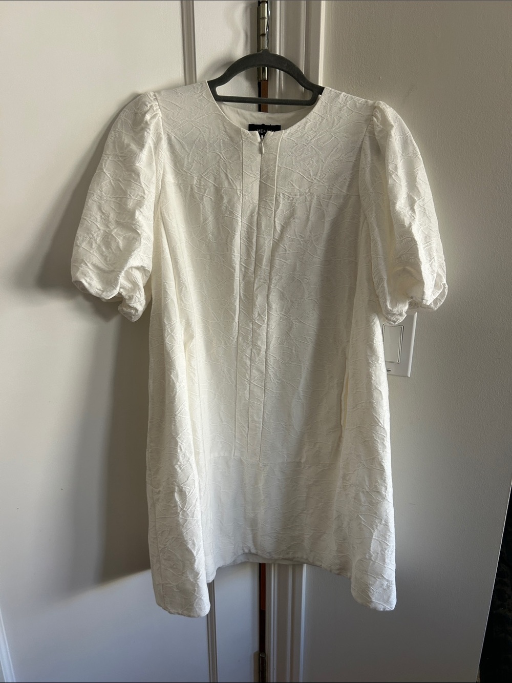 ME+EM White Textured Puff-Sleeve Mini Dress